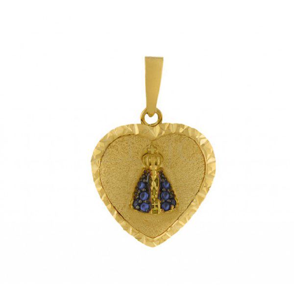 Pingente De Ouro 18k Coração Com Nossa Senhora Da Aparecida De 20mm
