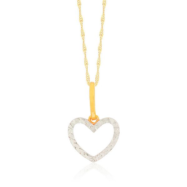 Pingente De Ouro 18k Coração Dois Ouros Amarelo/Branco G