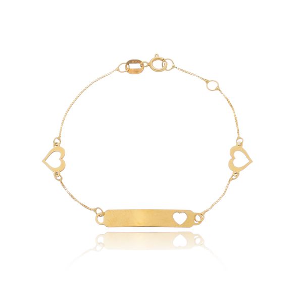 Pulseira Infantil De Ouro 18k Veneziana De 13cm Com Corações