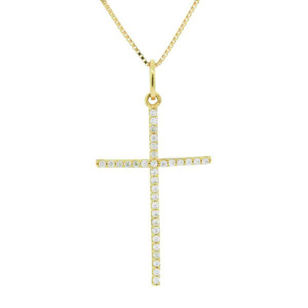 Pingente De Ouro 18k Cruz Com Zircônias 2,5cm