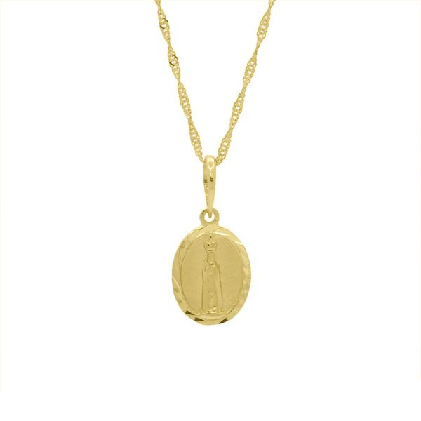 Pingente De Ouro 18k Medalha De Nossa Senhora De Fátima Média