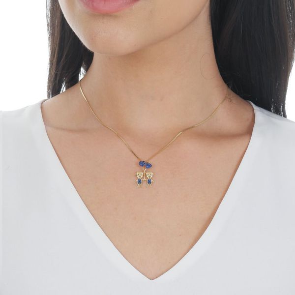 Pingente De Ouro 18k Menino Irmãos Balão de Coração 