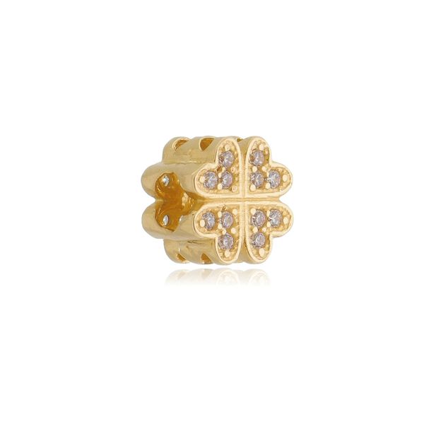 Berloque de Ouro 18k Trevo com Zircônia