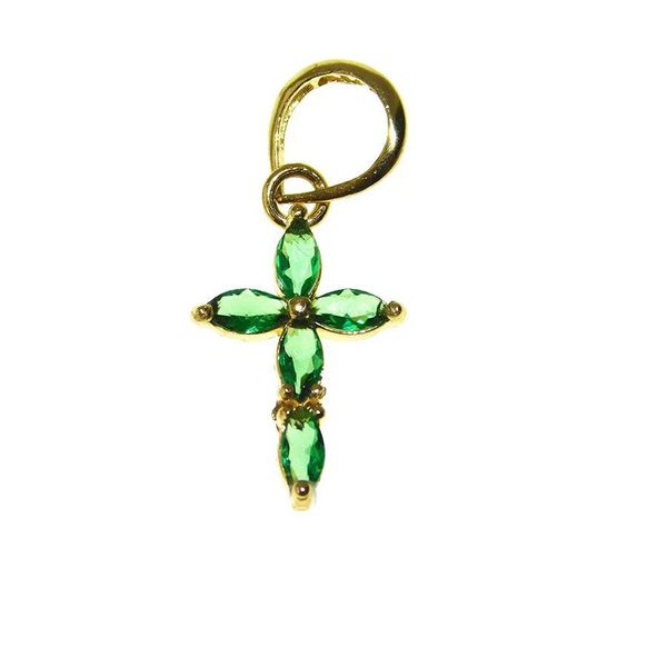 Pingente De Ouro 18k Cruz Com Zircônias Verdes