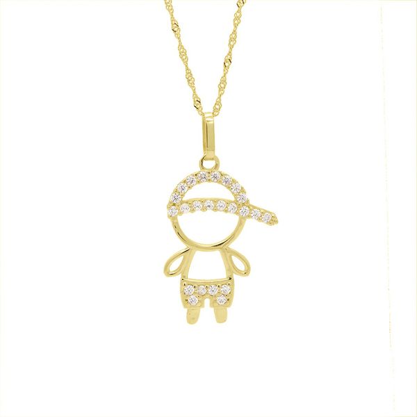 Pingente De Ouro 18k Menino Short Zircônias Bancas