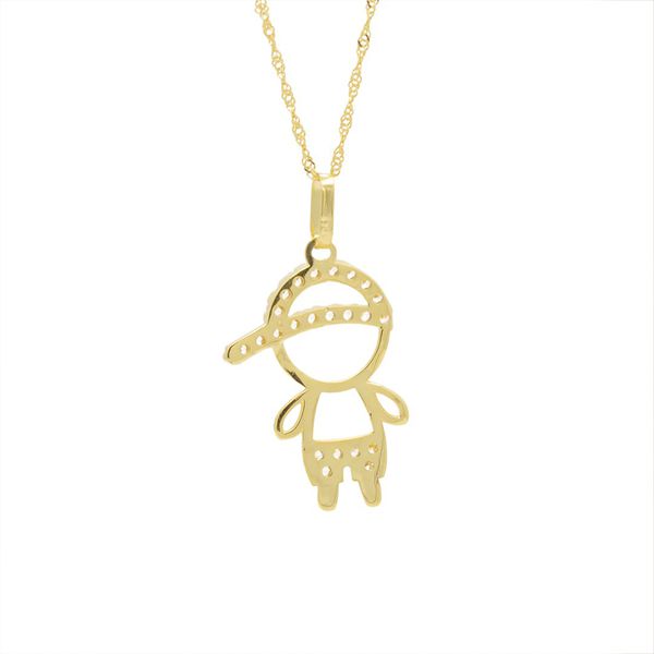 Pingente De Ouro 18k Menino Short Zircônias Bancas