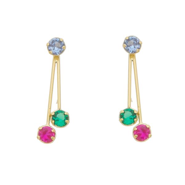 Brinco De Ouro 18k Zircônias Coloridas