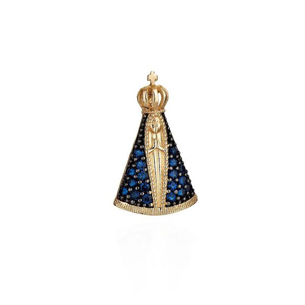 Pingente De Ouro 18k Nossa Senhora Da Aparecida Com Zircônias Média