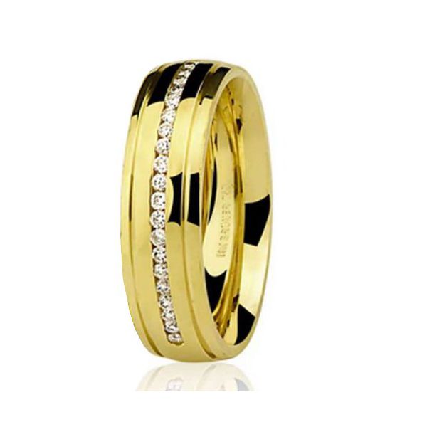 Aliança Individual De Ouro 18k 5mm Anatômica Com Zircônias
