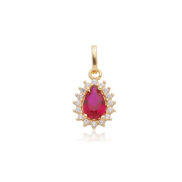Pingente De Ouro 18k Mademoiselle Vermelho Com Zircônias 