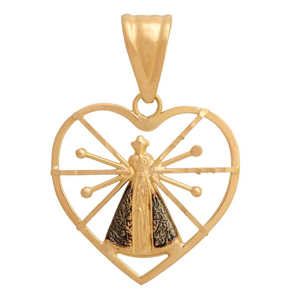 Pingente De Ouro 18k Coração Com Nossa Senhora Da Aparecida De 22mm