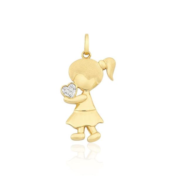 Pingente De Ouro 18k Menina Com Coração P
