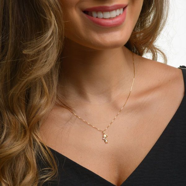 Pingente De Ouro 18k Menina Com Coração P