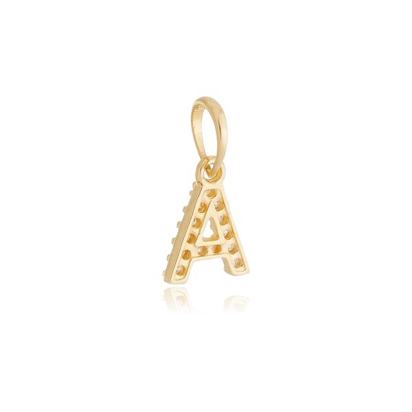 Pingente de Ouro 18k Letra A Com Zircônias