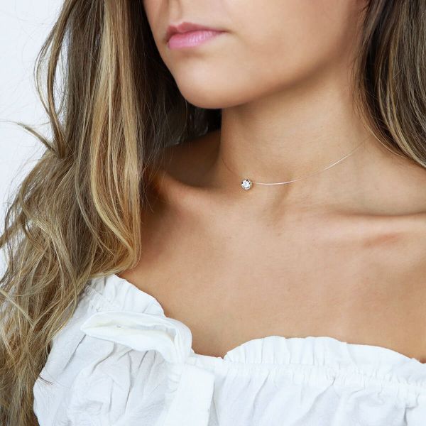 Gargantilha De Ouro 18k Fio De Nylon Com 50cm