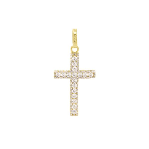 Pingente De Ouro 18k Cruz Com Zircônias 1,7cm