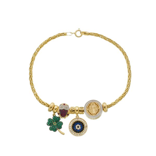 Pulseira De Ouro 18k Palmeira com Berloques 