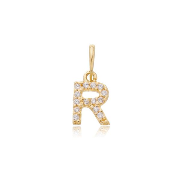 Pingente de Ouro 18k Letra R Com Zircônias