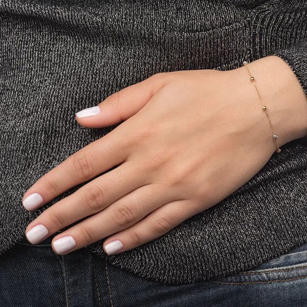 Pulseira De Ouro 18k Veneziana e Bolinhas Tricolor De 3mm Com 19cm