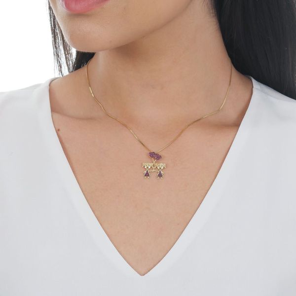 Pingente De Ouro 18k Menina Irmãs Balão de Coração 