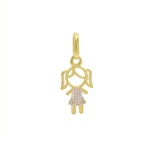 Pingente De Ouro 18k Menina Dois Ouros