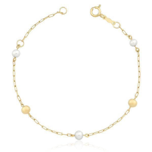 Pulseira Infantil De Ouro 18k Cartie Bolinha e Pérolas 3,0mm