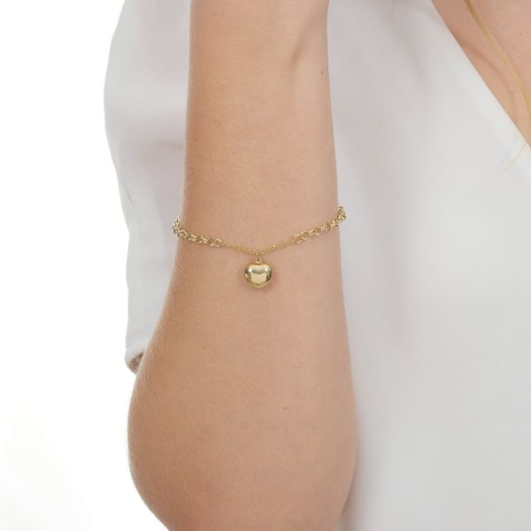 Pulseira De Ouro 18k Elo português Coração De 2mm Com 18cm