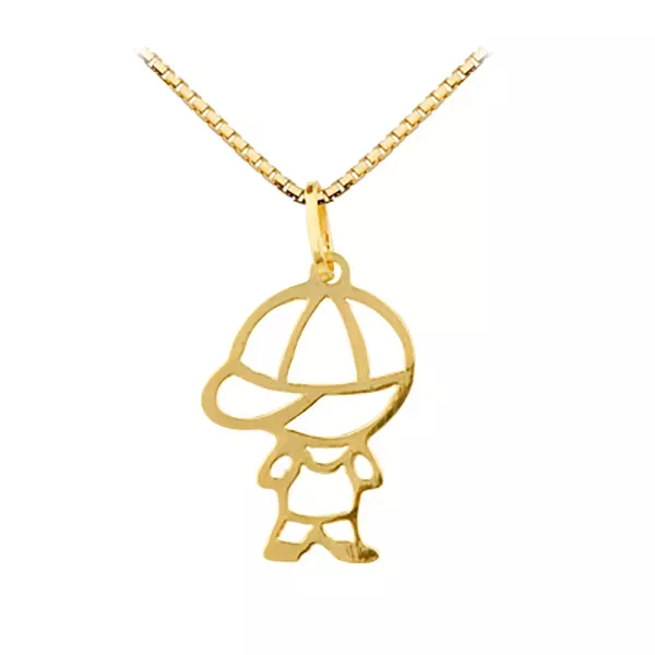 Pingente De Ouro 18k Menino Com Boné De 16mm