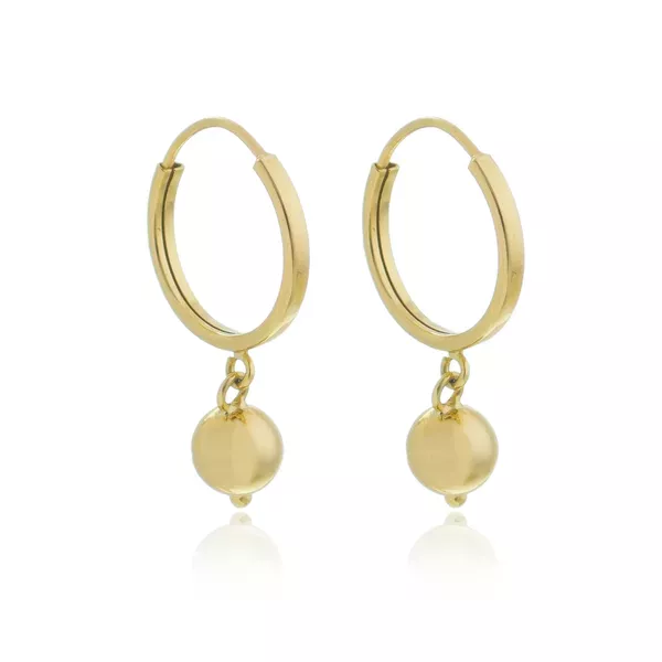 Brinco De Ouro 18k Argola Com Pingente Bola