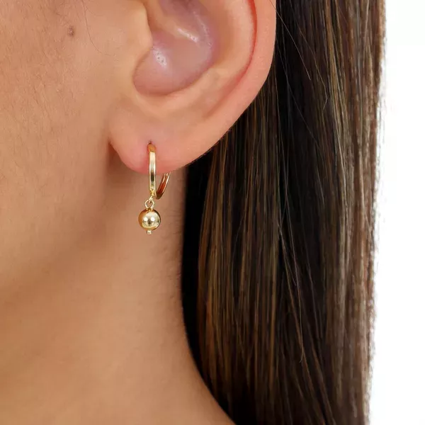 Brinco De Ouro 18k Argola Com Pingente Bola