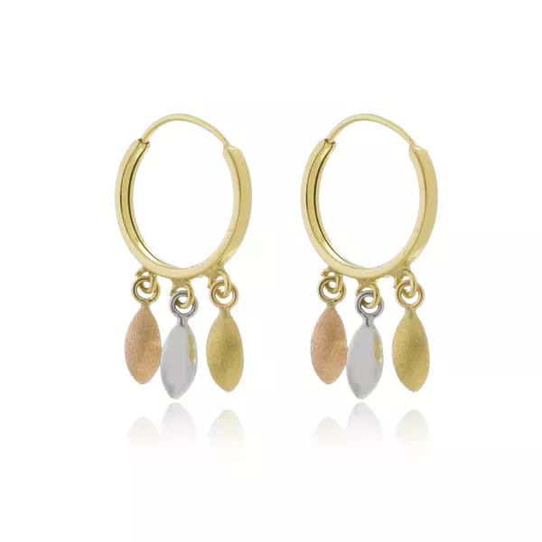 Brinco De Ouro 18k Argola Com Pingente Concha Tricolor