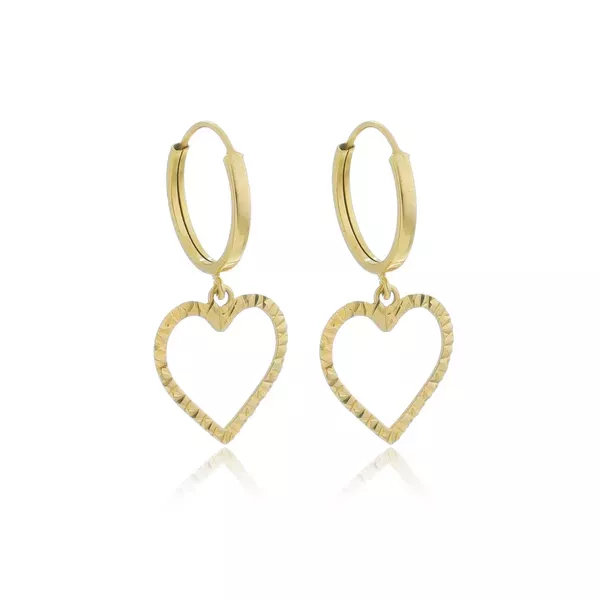 Brinco De Ouro 18k Argola Com Pingente Coração