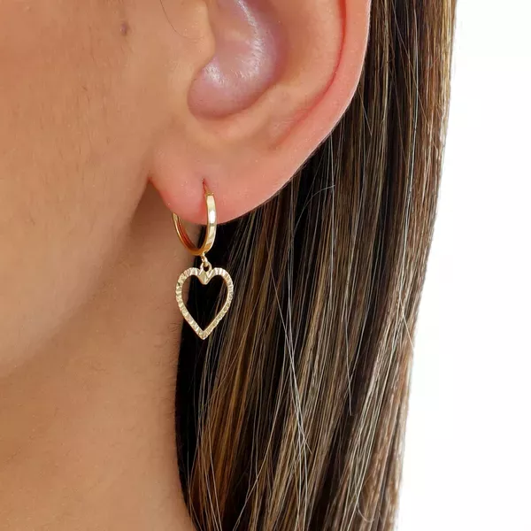 Brinco De Ouro 18k Argola Com Pingente Coração