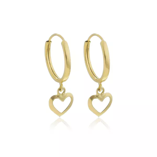 Brinco De Ouro 18k Argola Com Pingente Coração P