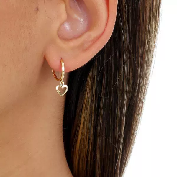 Brinco De Ouro 18k Argola Com Pingente Coração P