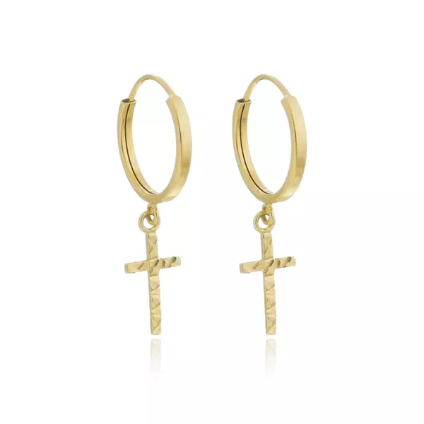 Brinco De Ouro 18k Argola Com Pingente Cruz