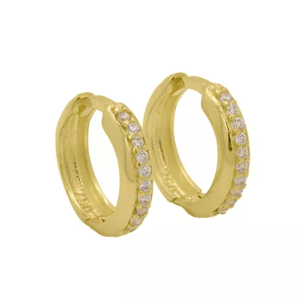 Brinco De Ouro 18k Argola Brilhante Com Zircônias