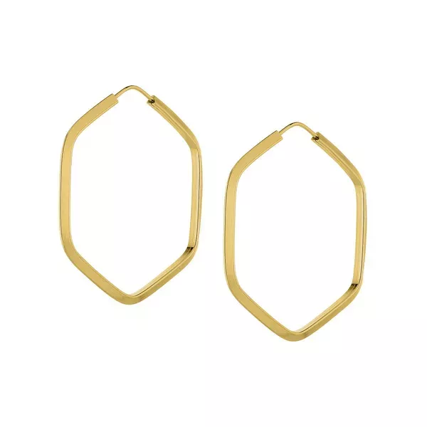 Brinco De Ouro 18k Argola Hexágono Longa 24mm