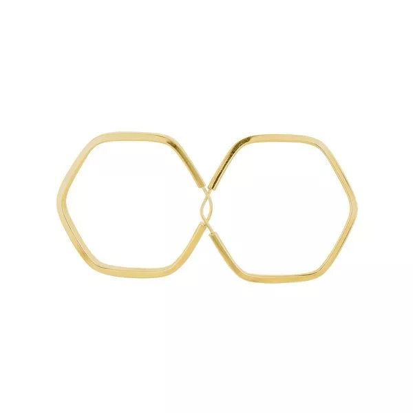 Brinco De Ouro 18k Argola Hexágono Longa 24mm