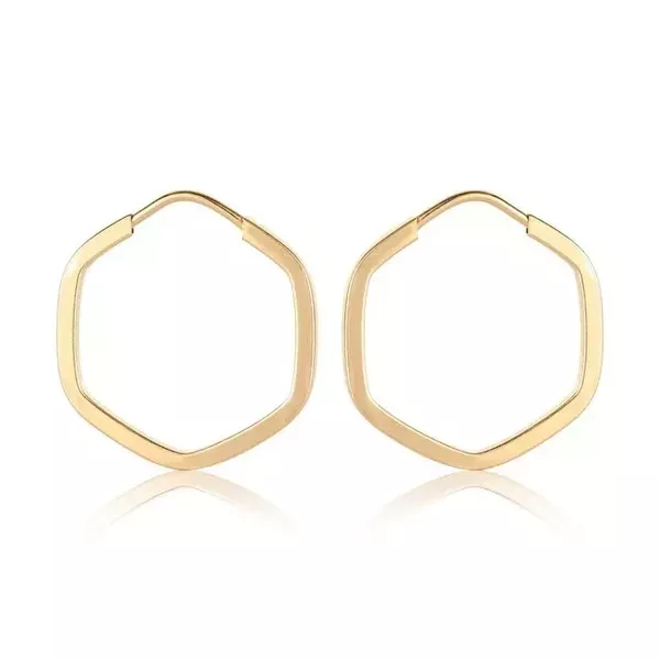 Brinco De Ouro 18k Argola Plus Hexágono P