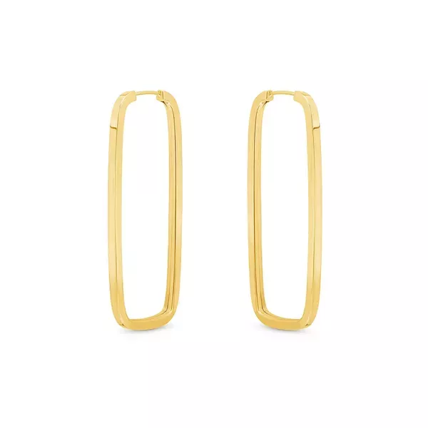 Brinco De Ouro 18k Argola Retangular Longa