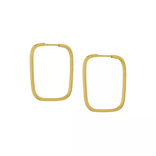 Brinco De Ouro 18k Argola Retangular Slim M