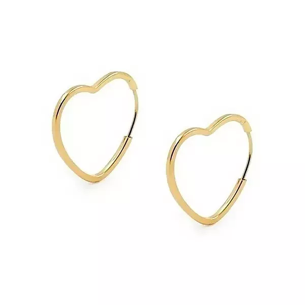 Brinco De Ouro 18k Argola Slim Coração M