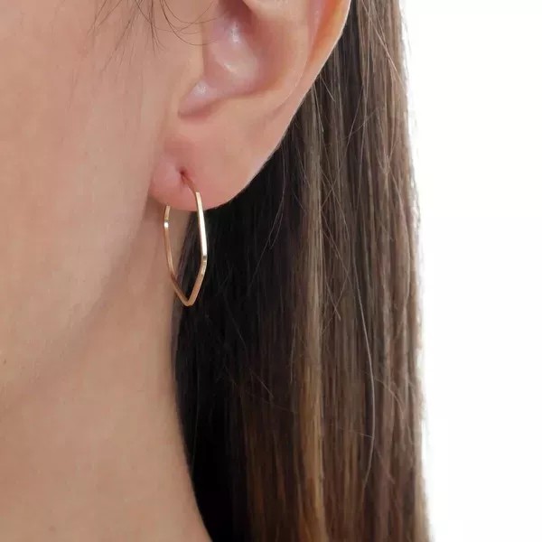 Brinco De Ouro 18k Argola Slim Hexágono M