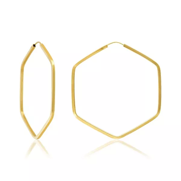 Brinco De Ouro 18k Argola Slim Hexágono P