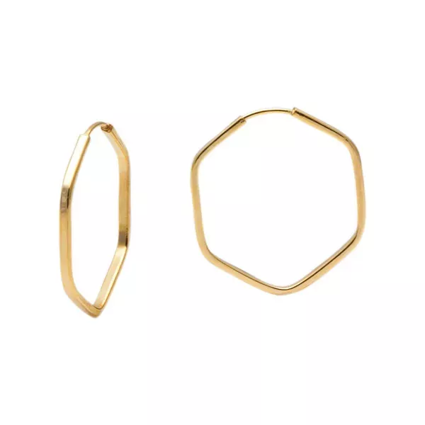 Brinco De Ouro 18k Argola Wide Hexágono PP
