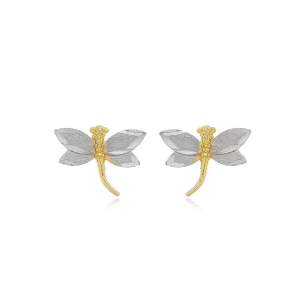 Brinco De Ouro 18k Bicolor Libélula