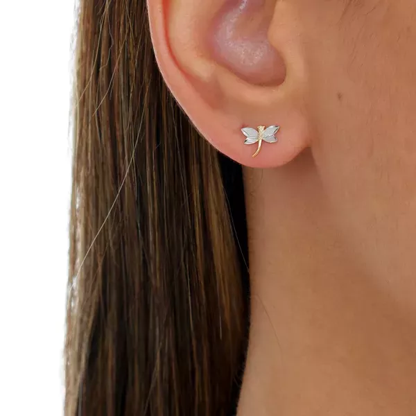 Brinco De Ouro 18k Bicolor Libélula
