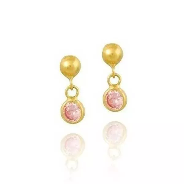 Brinco De Ouro 18k Bolinha Com Pedra De Zircônia Rosa De 3mm
