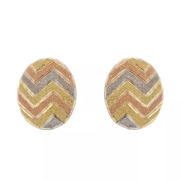 Brinco De Ouro 18k Botão Zigzag Tricolor Diamantado